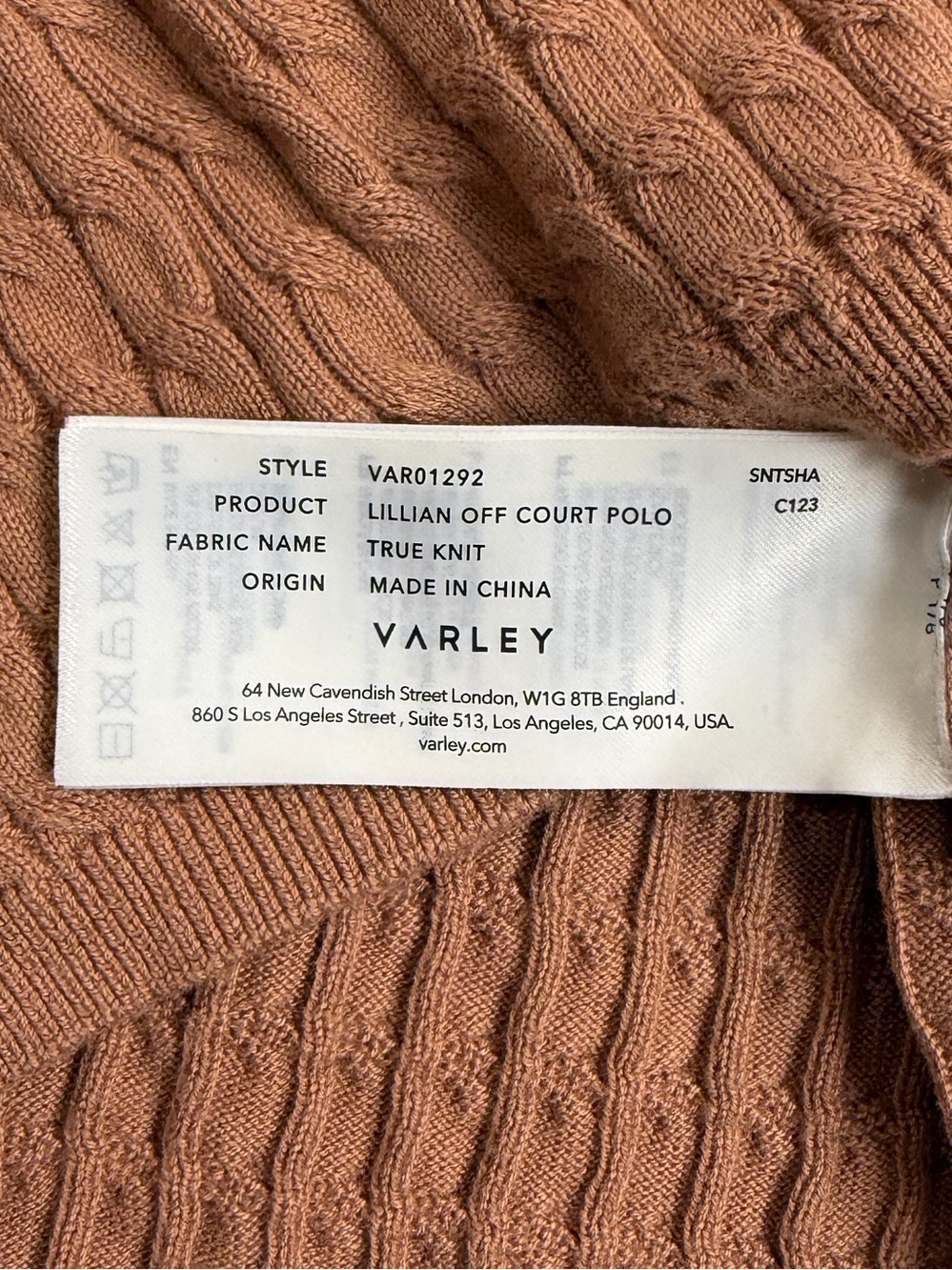Varley Camel Color Cable-Knit Quarter Zip Short Sleeve Sweater. Size Small. - Picture 3 of 8